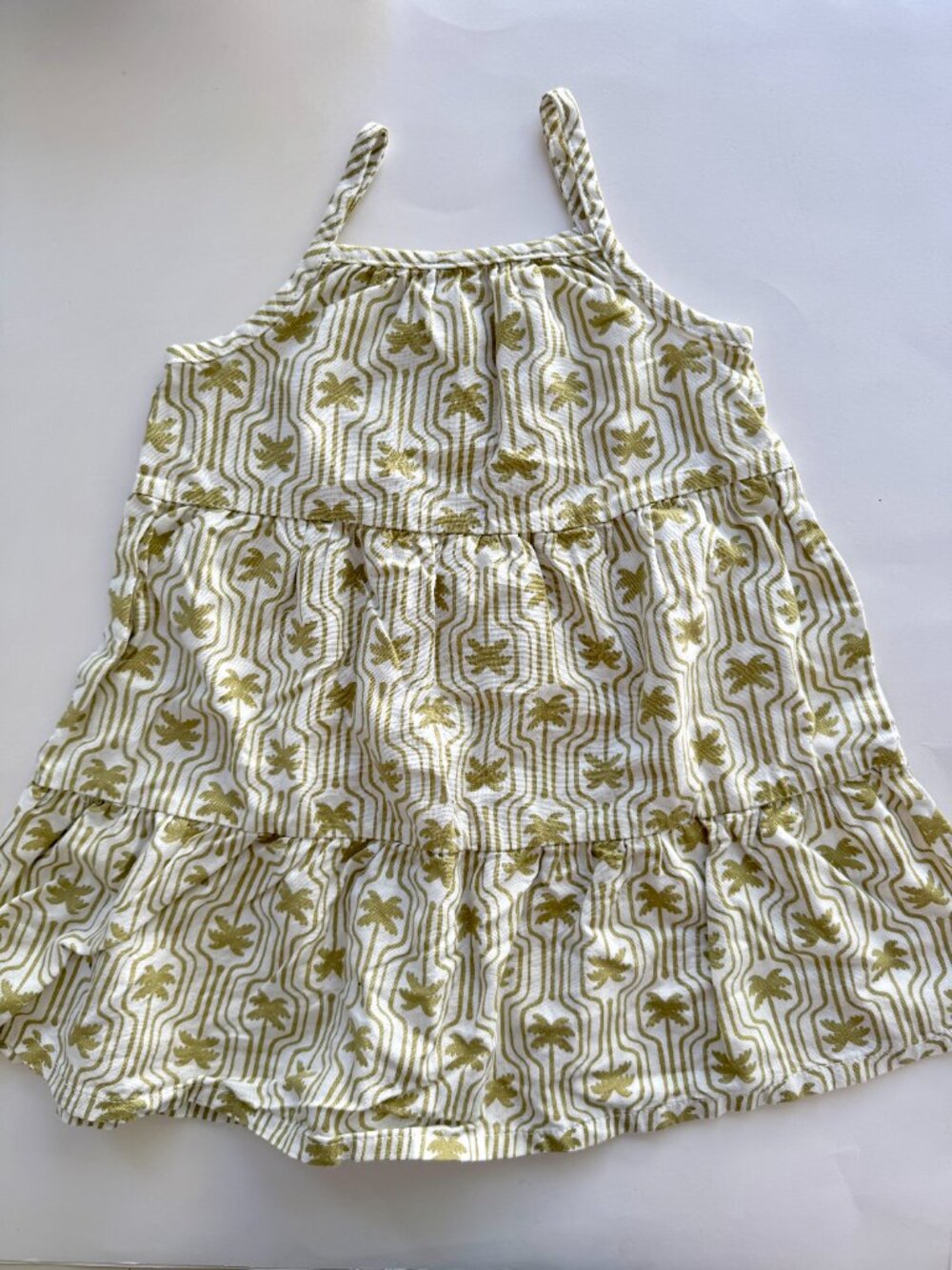 Little Co by Lauren Conrad Girls Palm Tree Tiered Sundress Sz 4T Green Linen